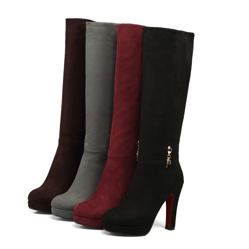 Faux Suede Nubuck Leather Burg - Knee High Boots Women recension och pris