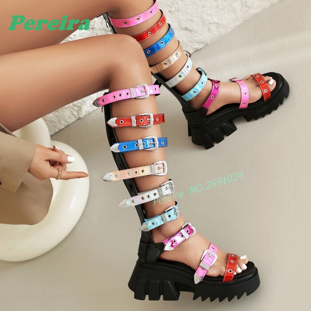 Colorful Multi Buckle Straps K - Knee High Boots Women recension och pris