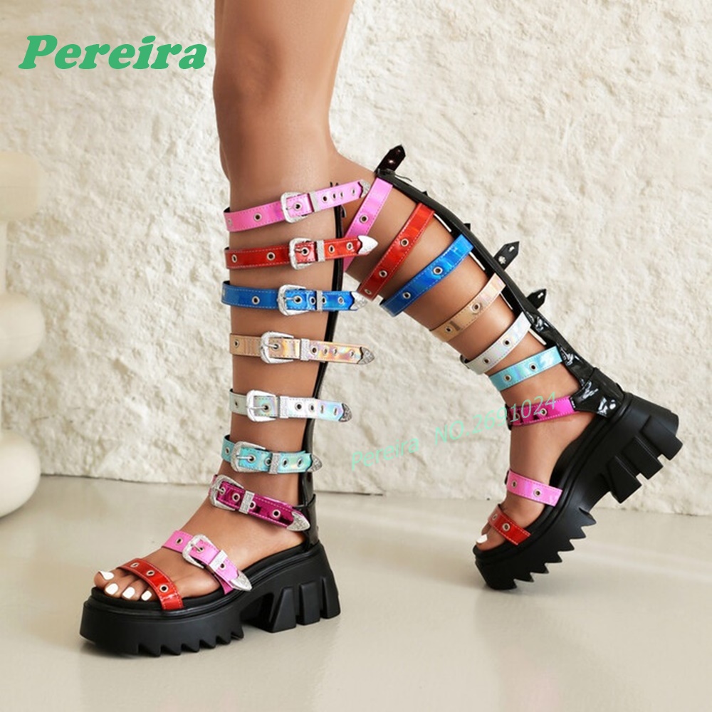 Colorful Multi Buckle Straps K - Knee High Boots Women recension och pris