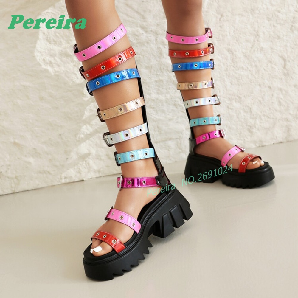 Colorful Multi Buckle Straps K - Knee High Boots Women recension och pris