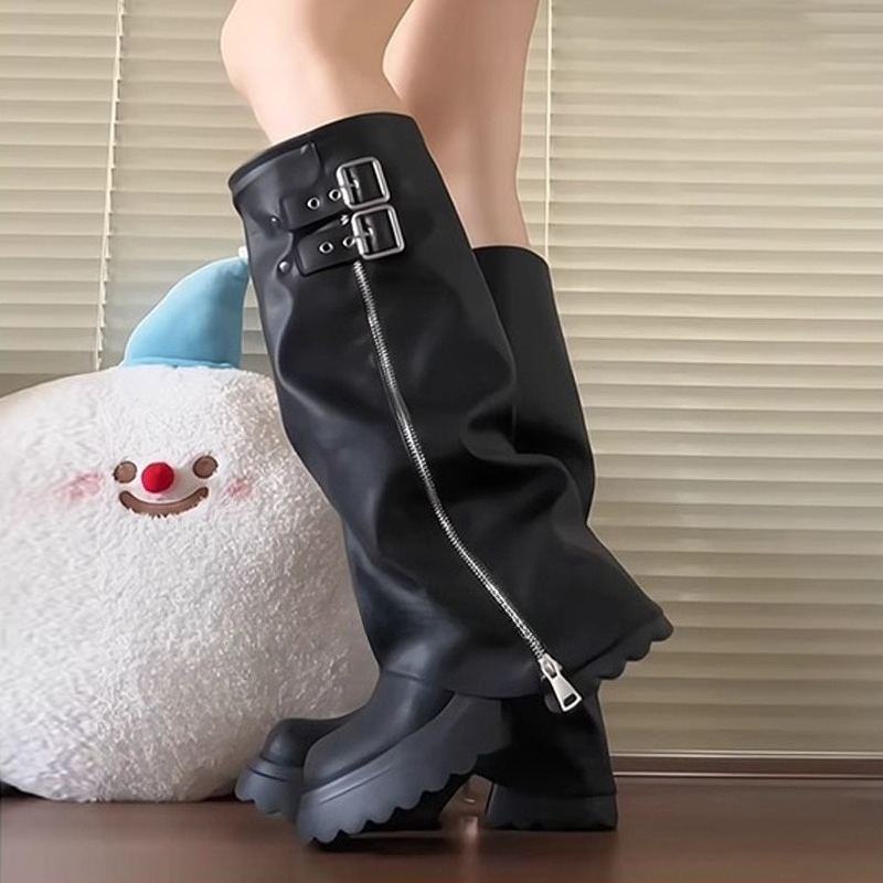 Punk Style Splicing Thick Bott - Knee High Boots Women recension och pris